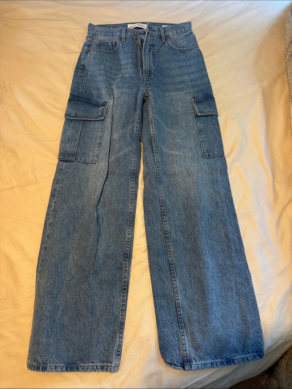 Denim Forum Women's Medium Blue High-Rise Cargo Jeans
